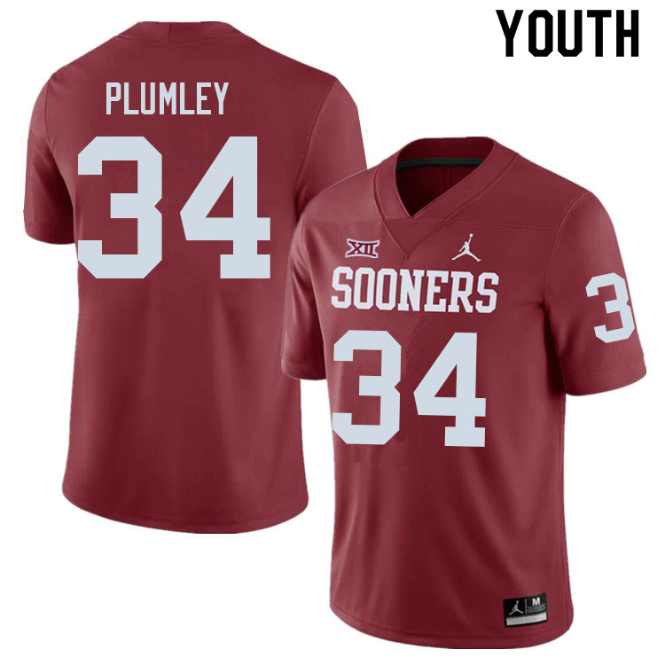 Youth #34 Dorian Plumley Oklahoma Sooners College Football Jerseys Sale-Crimson